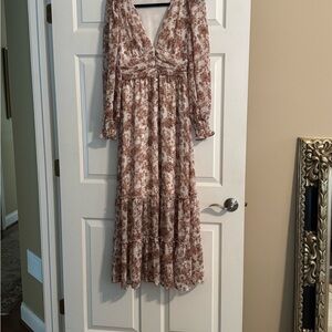 Altar'd State Brown and Cream Long Sleeve Dress
